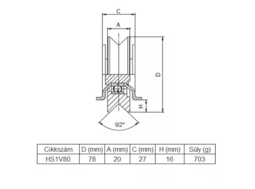 Kapukerék, süllyeszthető, csapágyas,V profil kapuvasalat d=80 