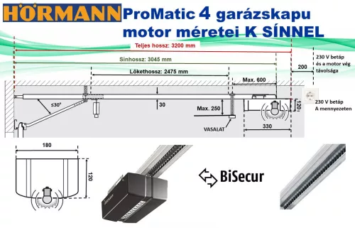 Hörmann szekcionált garázskapu 2375x2125 mm, L bordás + Promatic 4 meghajtás