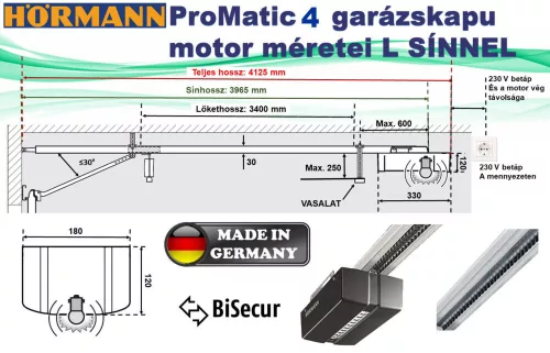 Hörmann szekcionált garázskapu 4000x2125 mm, M bordás + Promatic 4 meghajtás