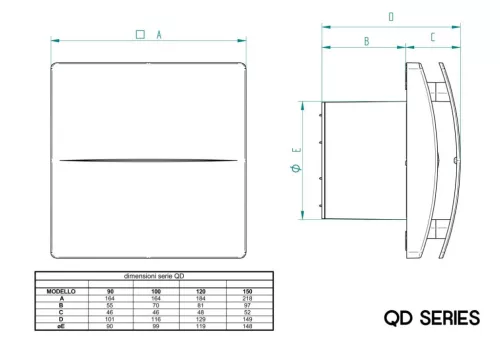 Aerauliqa QD-90T BB ventilátor utószellőztető funkcióval, beépített pillangószeleppel