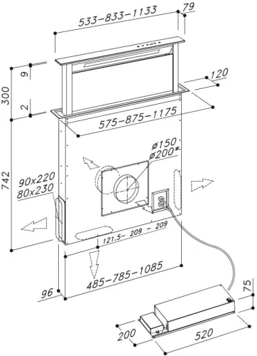 Sirius - Páraelszívó S-DD2 TC/L EM 86 fekete üveg/inox motor nélkül
