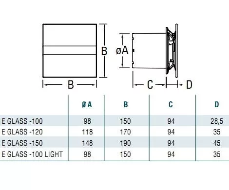 Cata E-100GS ventilátor üveg előlappal, szürke