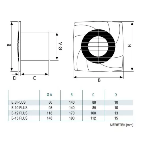 Cata B-10 Plus T/B ventilátor utószellőztető funkcióval