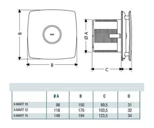 Cata X-Mart 12 Inox ventilátor beépített pillangószeleppel