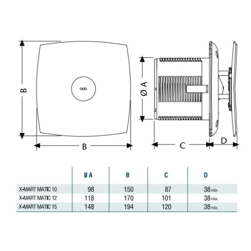 Cata X-Mart 12 Matic Inox ventilátor automata előlapzárással