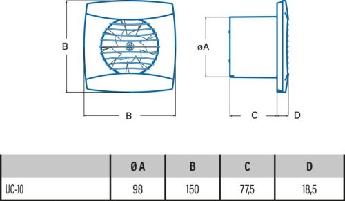 Cata UC-10 STD ventilátor beépített pillangószeleppel, fehér
