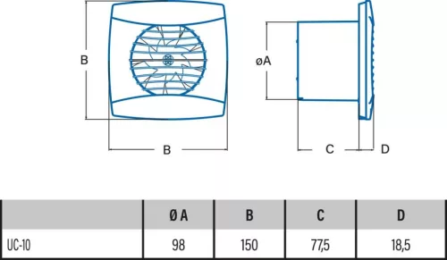 Cata UC-10 STD fekete ventilátor, pillangószeleppel