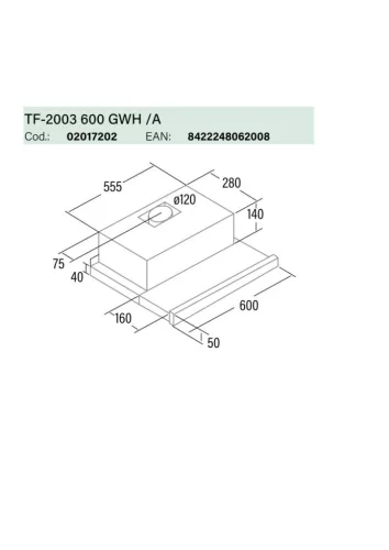 CATA - Páraelszívó TF-2003/60 LED WHITE GLASS