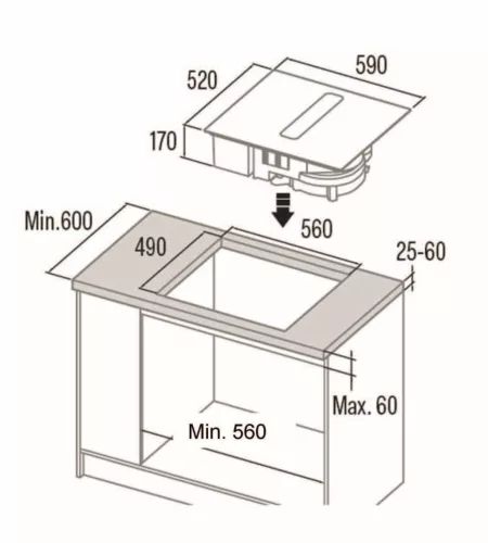 CATA - IAS-6024 FLOW-IN indukciós főzőlap beépített elszívóval + CATA Edényszett PROFESSIONAL