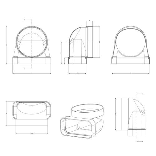 Elica - Cső-lapos csatorna átalakító 90° - ø125 mm