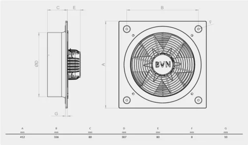 BVN - Ventilátor B6PAM-300 ipari axiális ventilátor 6 lapáttal 1 fázis   