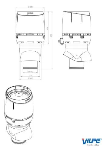 VILPE - Tetőventilátor FLOW XL EC200P/500 fekete