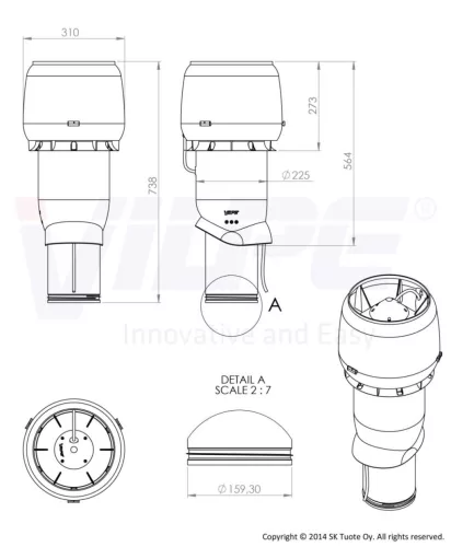VILPE E220P/160/IS/500 tetőventilátor, fekete