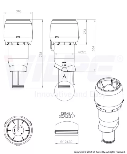 VILPE® E190P/125/IS/500 tetőventilátor, téglavörös