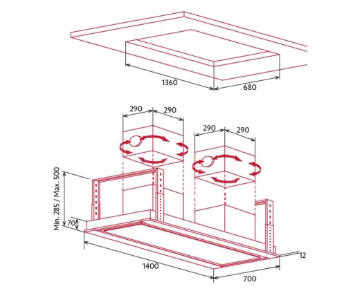 Nodor - Páraelszívó NorBreeze ISLA DEIMOS 1400 TWIN RF Hob to Hood