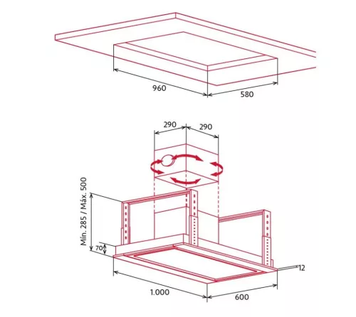 Nodor - Páraelszívó NorBreeze ISLA DEIMOS 1000 RF Hob to Hood