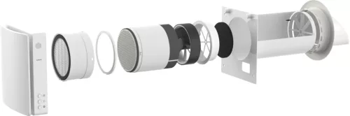 HOLTOP/AIRWOODS AV-TTW5-W SH7IE Pro ISO egyhelyiséges hővisszanyerős szellőztető, páraérzékelővel, automata zsaluval, WiFi-vel, kültéri hangcsillapító elemmel