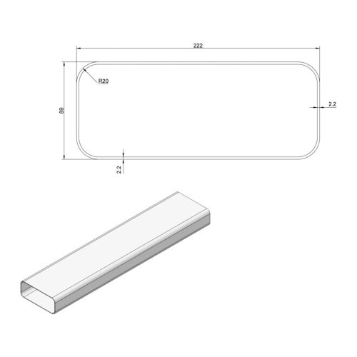 Elica - Lapos csatorna 222X89 mm, hossz: 1000 mm