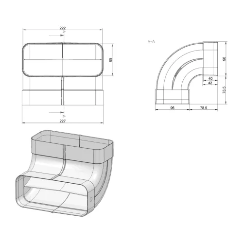 Elica - Lapos csatorna sarok - függőleges fekete 227x94 mm