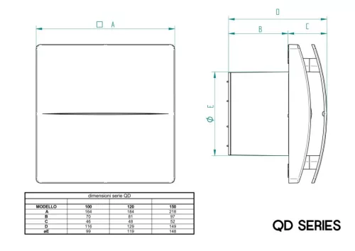 Aerauliqa QD-120 BB ventilátor beépített pillangószeleppel