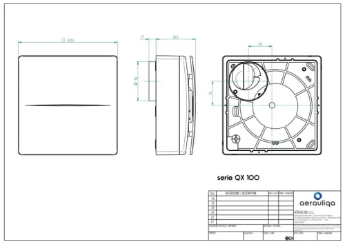 Aerauliqa QX-100T ventilátor, magas nyomásértékkel, utószellőztető funkcióval, beépített pillangószeleppel