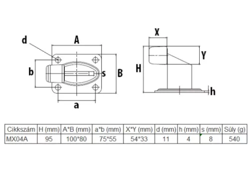 Oldalsó dübelezhető ütköző, horganyzott, gumis véggel kapuvasalat