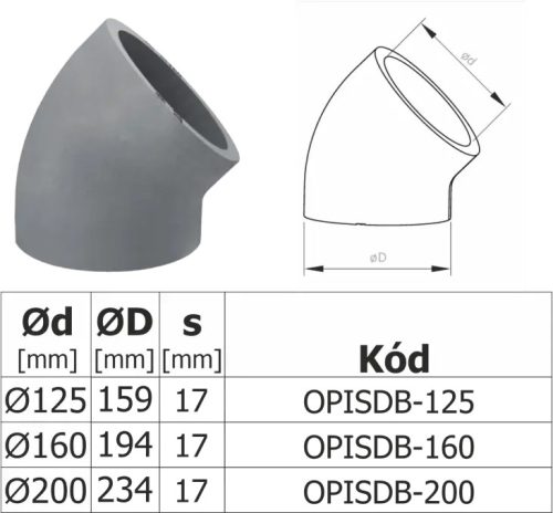 S-EPS Szigetelt légtechnikai 45°-os könyök, NA 160
