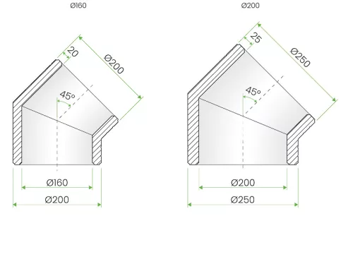 EPS-P könyök 45°-os szögben, belül 160 mm, kívül 200 mm