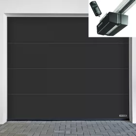   Hörmann szekcionált garázskapu 2375x2000 mm antracit CH7016, Promatic meghajtással, Planár, "L" bordás Z sínvezetéssel