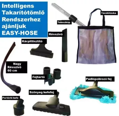 Intelligens központi porszívó takarítótömlő, falba rejthető 9 méter