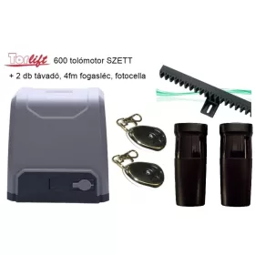   Torlift 600 tolókapu, úszókapu, kapunyitó szett + 2db távirányító + 4fm fogasléc + fotocella