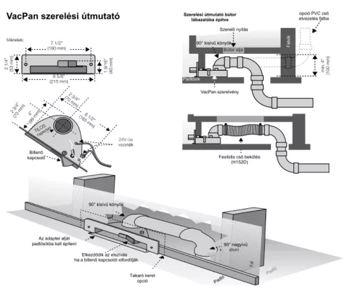 központi porszívó Szemétlapát adapter bútorba építhető Sötétbarna